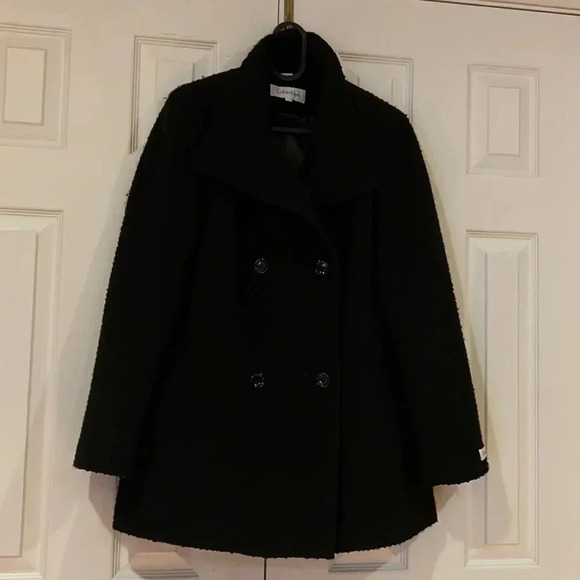 Calvin Klein  black tweed Wool Pea Coat Sz 10 - Picture 1 of 17
